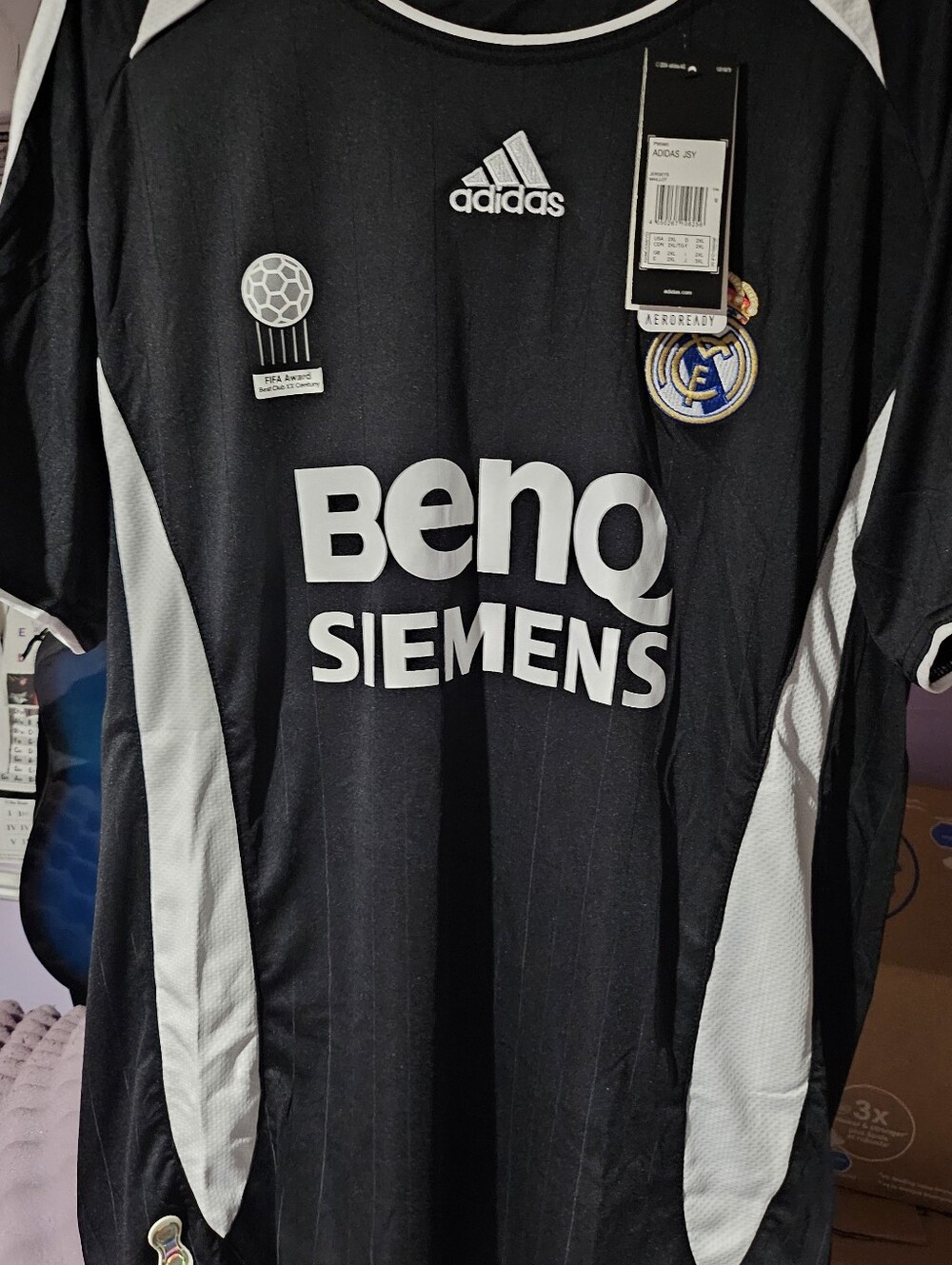 adidas Men’s Black and White Real Madrid BenQ Siemens Soccer Jersey